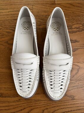 Vince Camuto Calie White Woven Leather Loafers - Slip-On Flats 7.5